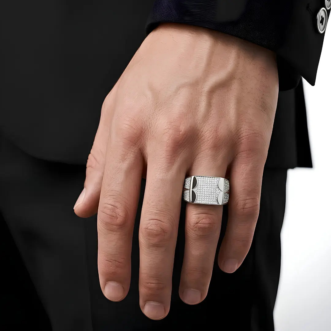 Men's Diamond Pave Signet Ring in Sterling Silver (Tarnish-Proof) - Size 12
